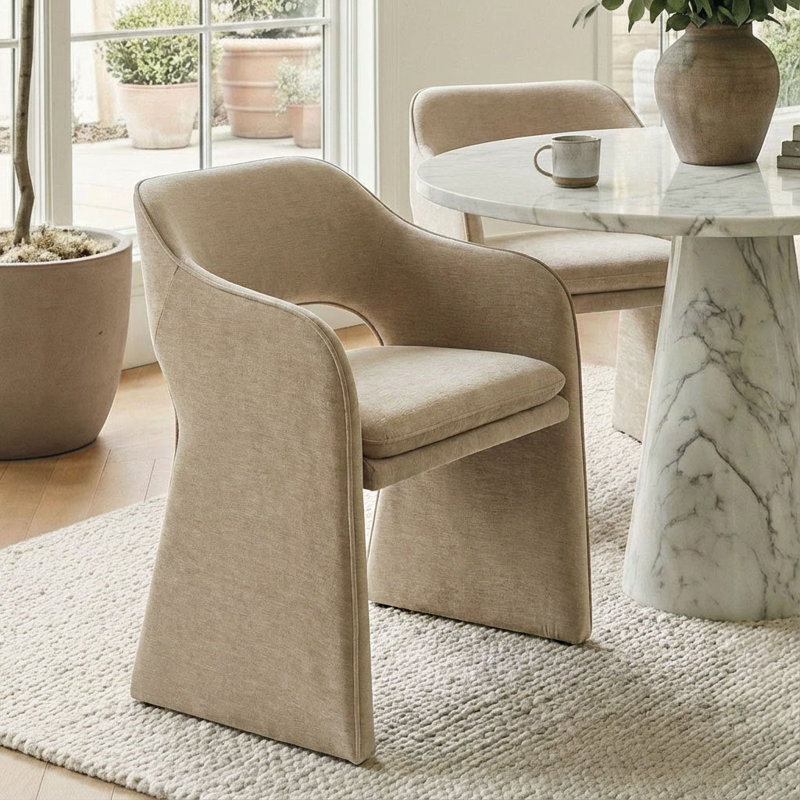 19" Seat Height Upholstered Chenille Dining Armchair, Oatmeal