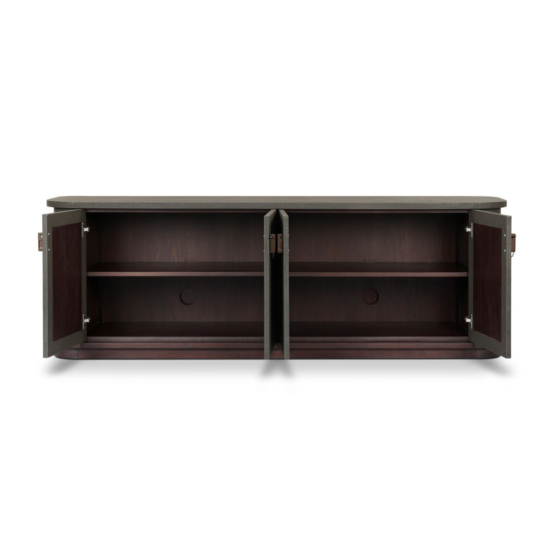 Berlin Media Console-Worn Black Veneer, Dark Green Lacquered Linen
