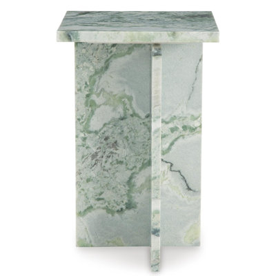 Table d'appoint carrée Delo, base à panneaux croisés, blanc, marbre vert 22 pouces