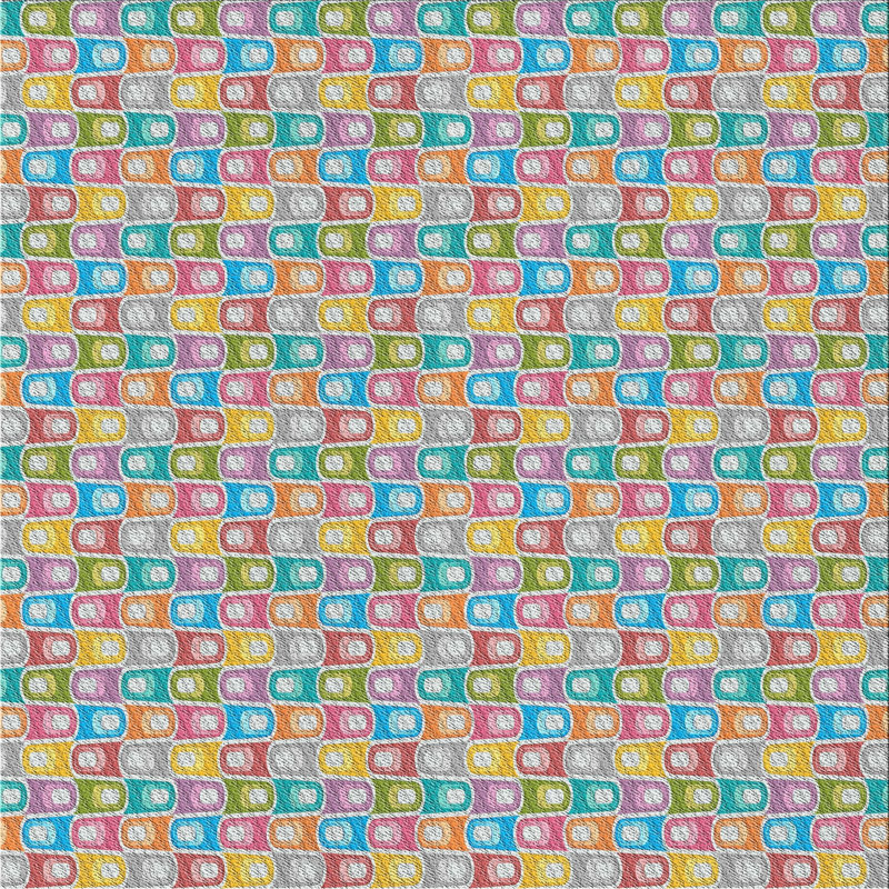 Tapis jaune/bleu/rose à motifs, Carré 4 pi