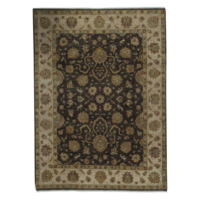 Tapis brun et crème noué à la main de haute qualité