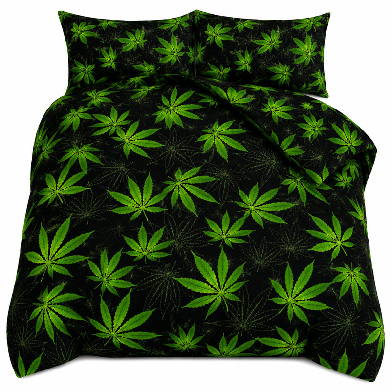NZ Cotton Blend Abstract Duvet Cover Set with Pillowcases, King, Black/Green