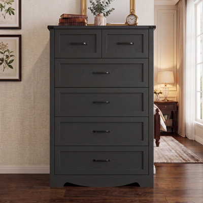 Grande commode à 6 tiroirs pour la chambre à coucher, commode en bois moderne avec poignées en métal, conception anti-basculement, organisateur de rangement robuste et stable pour le salon, l'entrée, le bureau à domicile