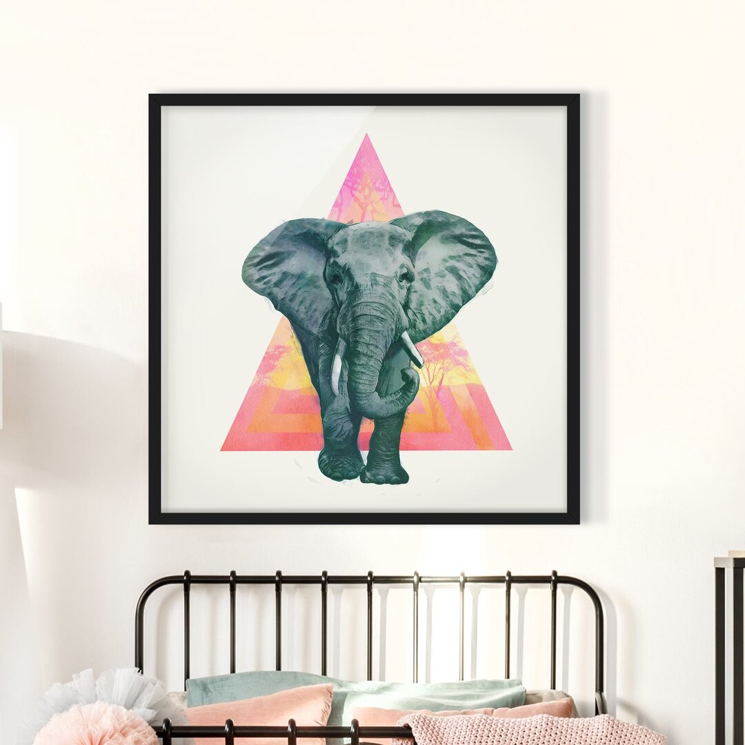 Gerahmtes Poster-Illustrations-Elefant vor Dreieck