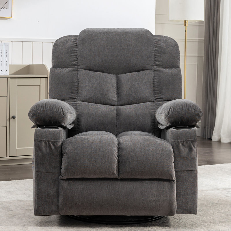 Fauteuil à bascule de massage pour fauteuil inclinable pour adultes surdimensionné avec 2 porte-gobelets, port de charge USB doux avec massage manuel et chaleur