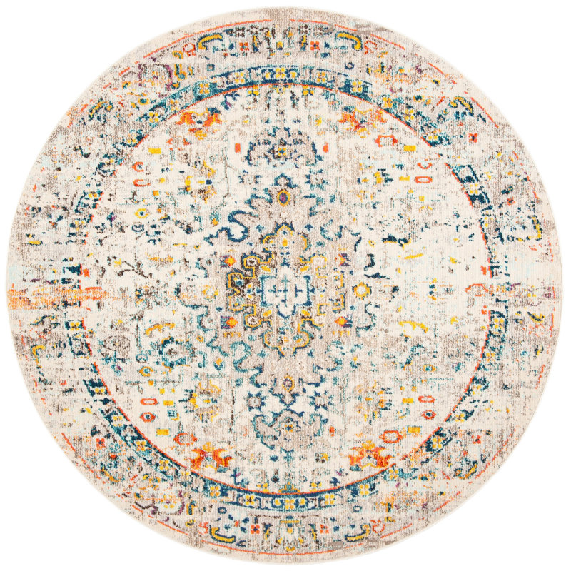 Felty Oriental Cream/Blue Area Rug, Round 5'