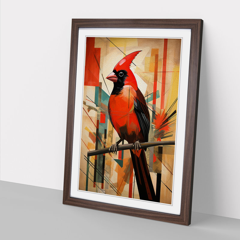 Cardinal Bird Constructivism - Framed Print, 46cm H x 34cm W x 2cm D, Walnut Framed
