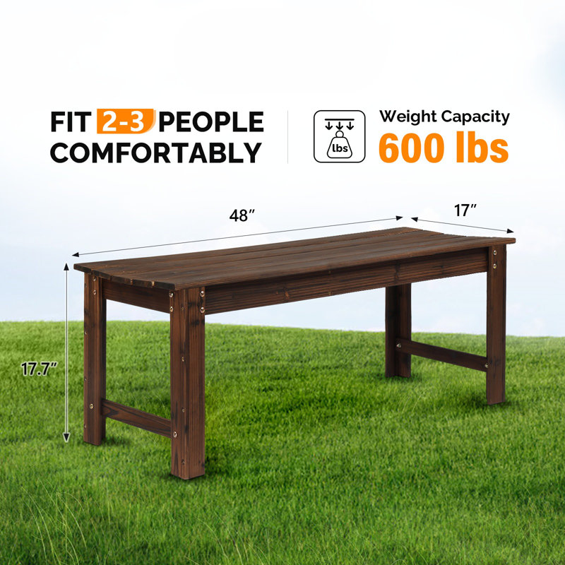 Banc de jardin en bois massif sans dossier, H 17,7 po x l 48 po x P 17 po, Brun