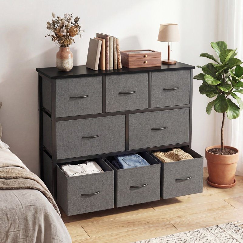 Commode 8 tiroirs en tissu, commode de rangement pour chambre à coucher, salon, vestibule, Gris