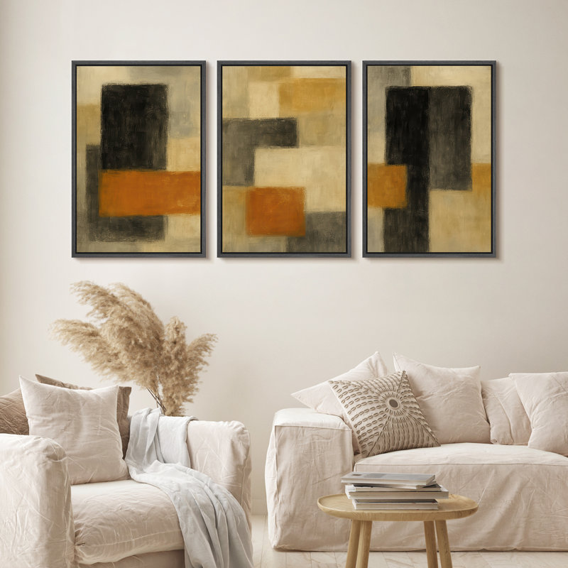 «Soft Blue Misty Coastal Landscape Triptych», reproduction d'art encadrée sur toile, 3 pièces, H 36 po x l 24 po x P 1,5 po