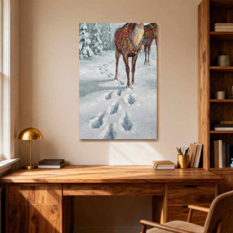 «Animals Snowy Horse Trail Winter Scene», reproduction d'art, H 40 po x l 28 po