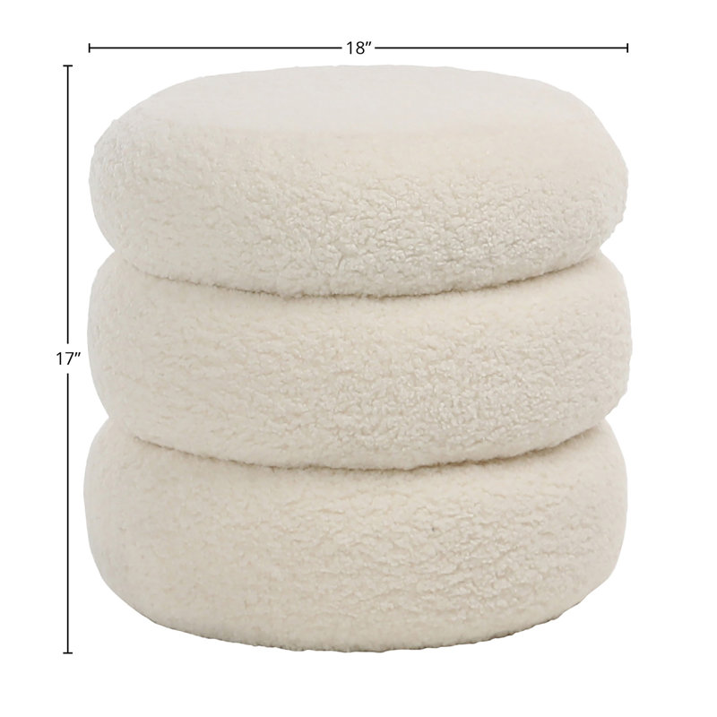 White Faux Sheepskin Round Upholstered Pouf