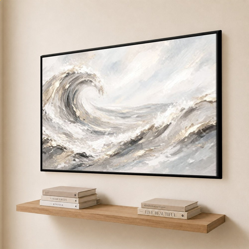 Golden Waves by Patricia Pinto - Graphic Art on Canvas, 44" H x 64" W, Black
