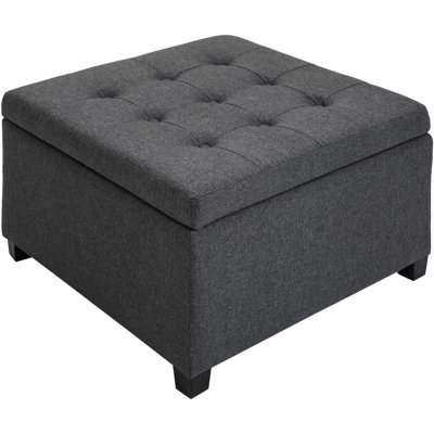 Fabric Tufted Storage Ottoman With Flip Top Seat, Metal Hinge, Eucalyptus Wood Frame For Living Room, Bedroom, Grey | Gift Idea