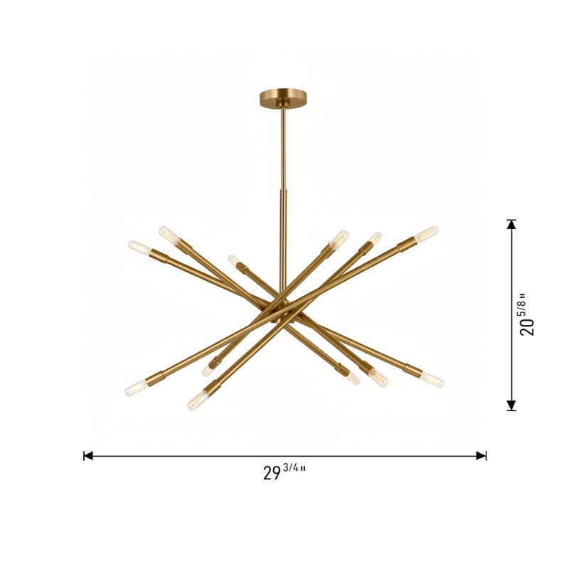 12 - Light Dimmable Sputnik Modern Linear Chandelier, Midnight Black, 21.62" H x 35" W x 35" D