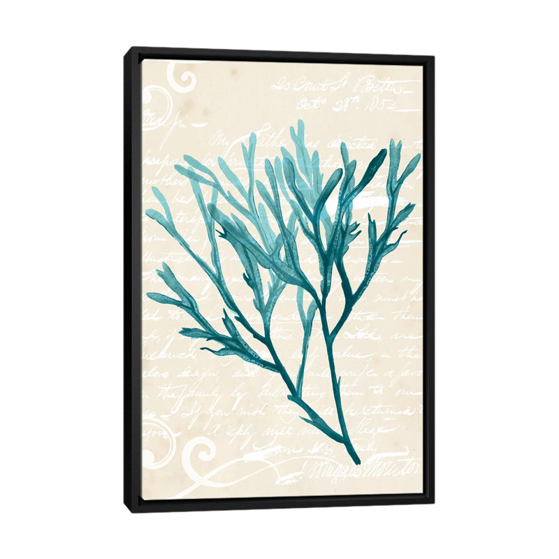 «Teal Seaweed III», impression sur toile, H 26 po x l 18 po x P 1,5 po, Toile avec cadre flottant noir, Pas de tapis