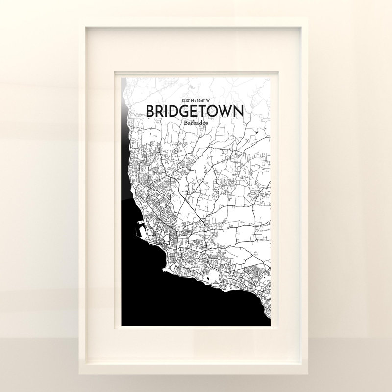 «Bridgetown City Map», impression, H 17 po x l 11 po, Noir et blanc