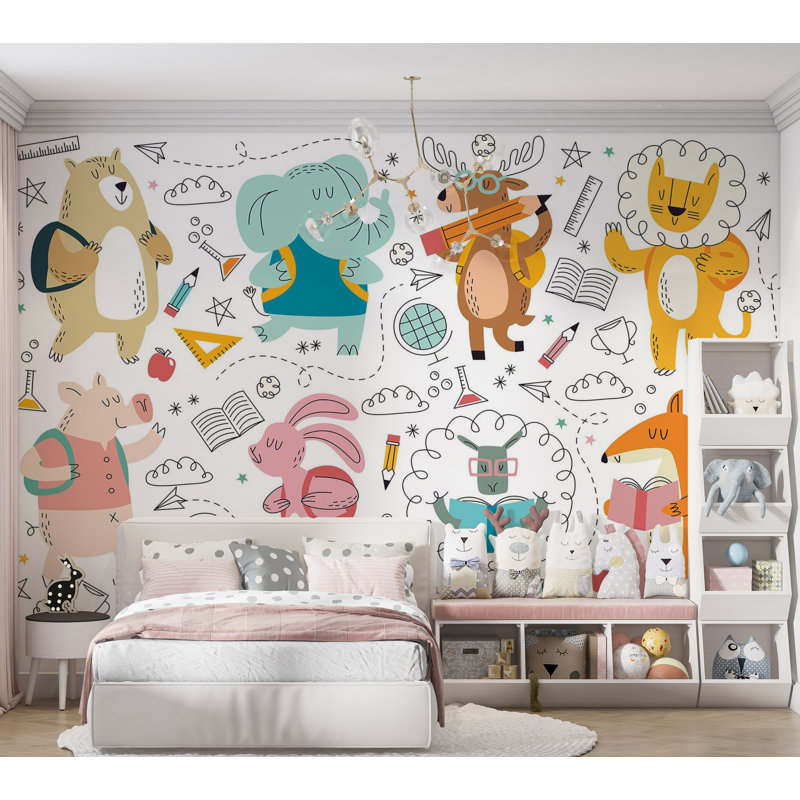 Papier peint de qualité supérieure - Animal Friends Study, L 144 po x l 210 po