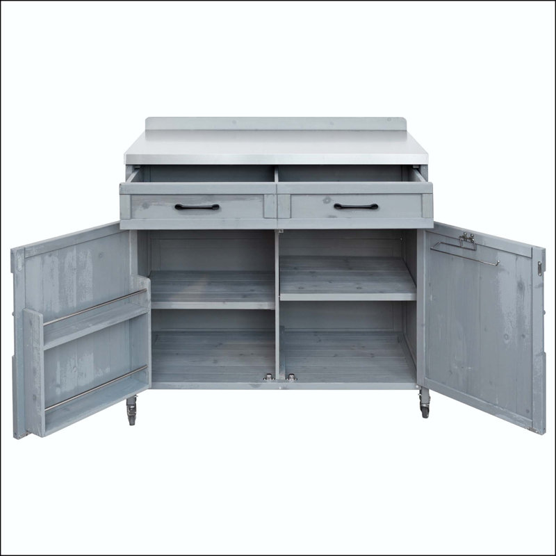 Îlot de cuisine 39,4 po avec plateau en acier inoxydable et grand rangement, Grey+Blue