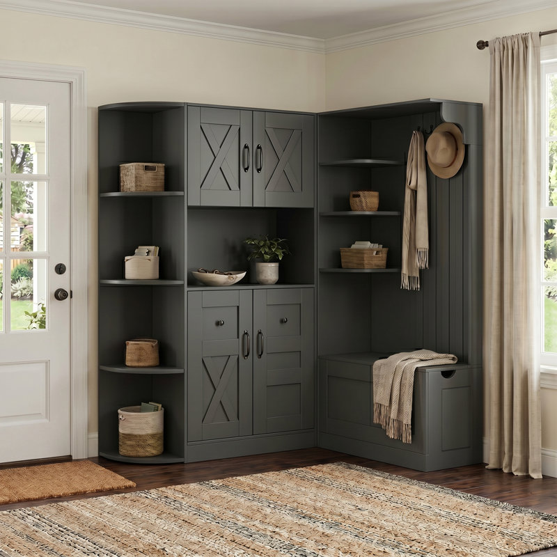 Multi-functional Hall Tree With Storage Shelves, Cabinet, And Bench – Can Be Used Separately, Black
