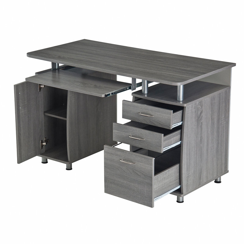 Bureau d'ordinateur complet avec rangement, Gris