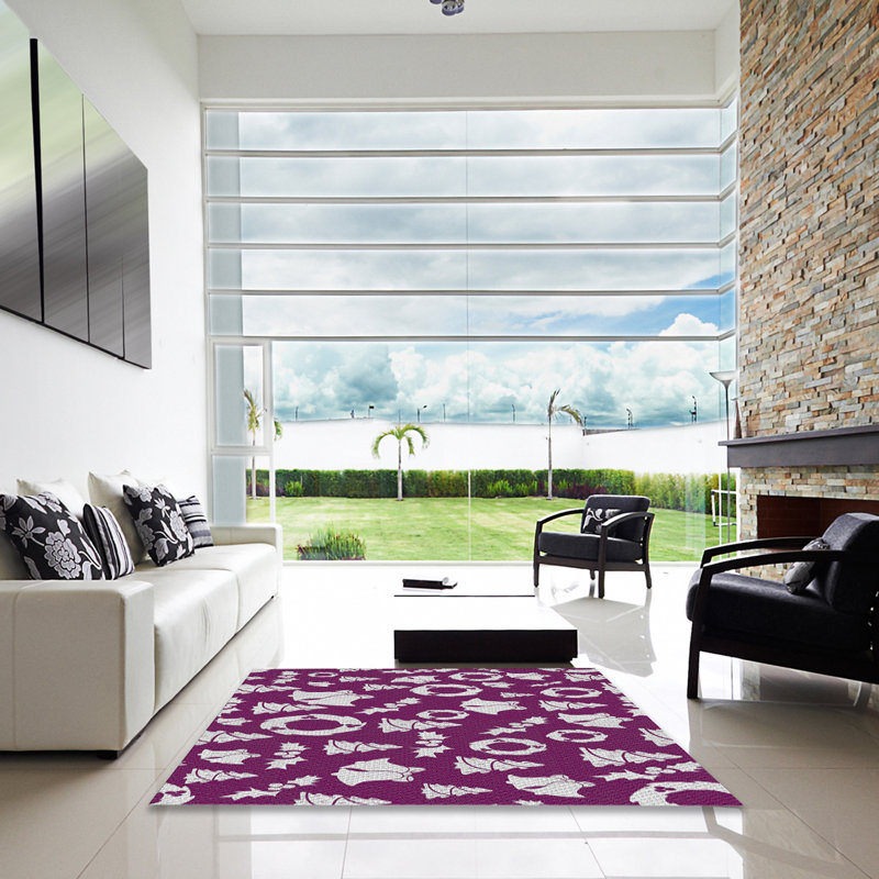 Mauve/blanc Tapis décoratif, Carré 7 pi
