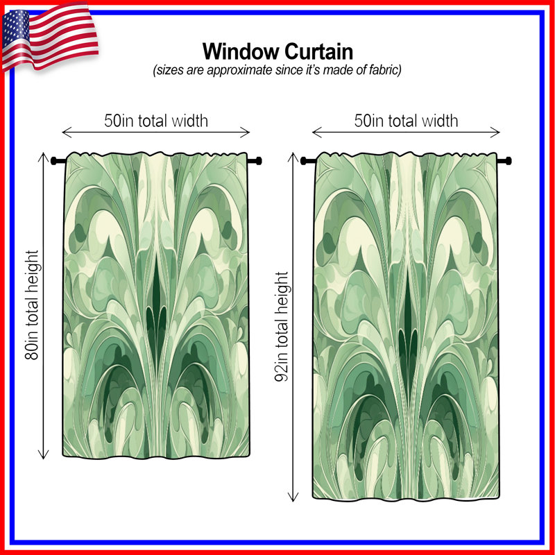 Rideaux à motif floral vert, 50 po x 92 po - 1 panneau, Transparent