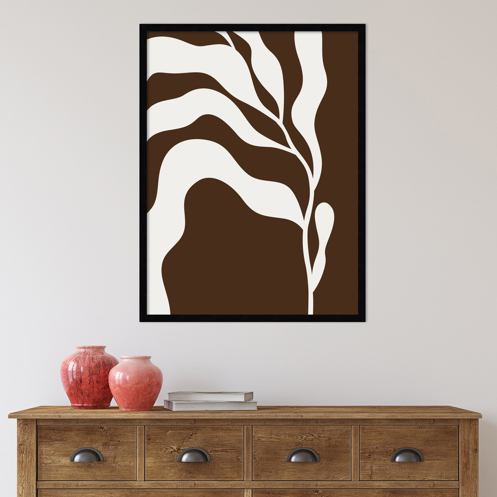 Erminia "Retro Matisse Botanical 2" Print, Black, 33" H x 25" W x 1" D