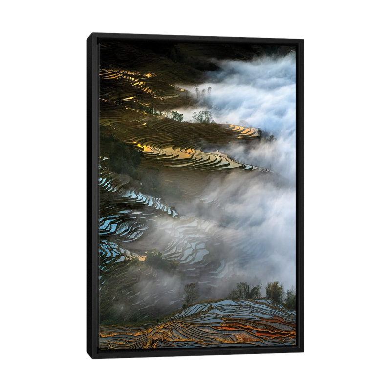 Colourful Rice Terraces by Hua Zhu - Floater Frame Print on Canvas, 66.04 cm H x 45.72 cm W, Black Floater Framed