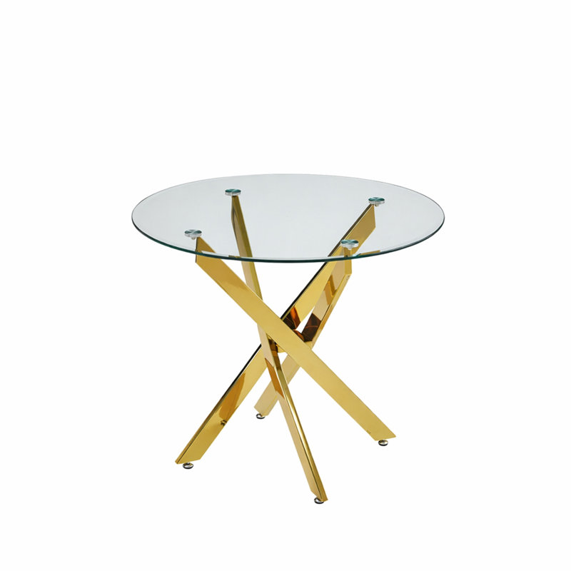 Table de salle à manger ronde avec plateau en fer trempé 35,43 po