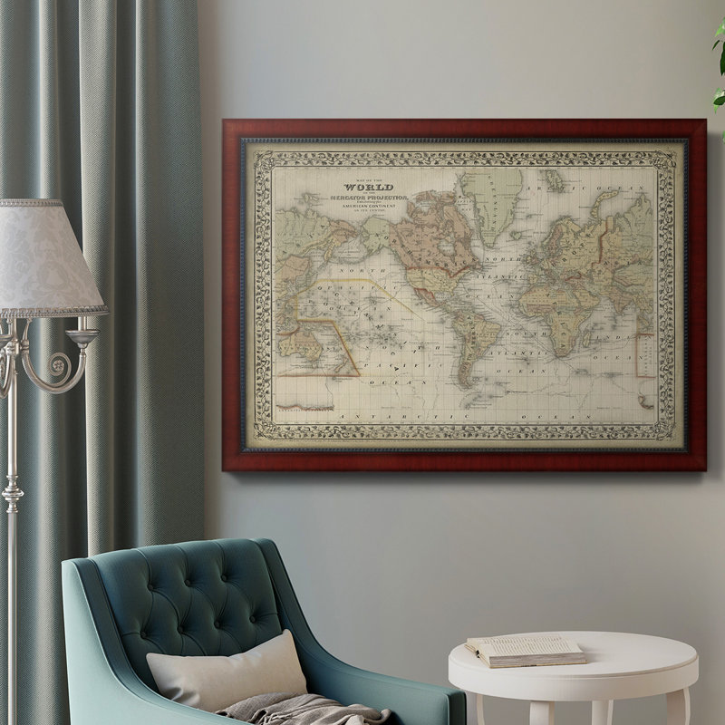 Toile encadrée de qualité supérieure de la carte du monde de Mitchell - prête à être accrochée, H 24 po x l 36 po x P 2,5 po