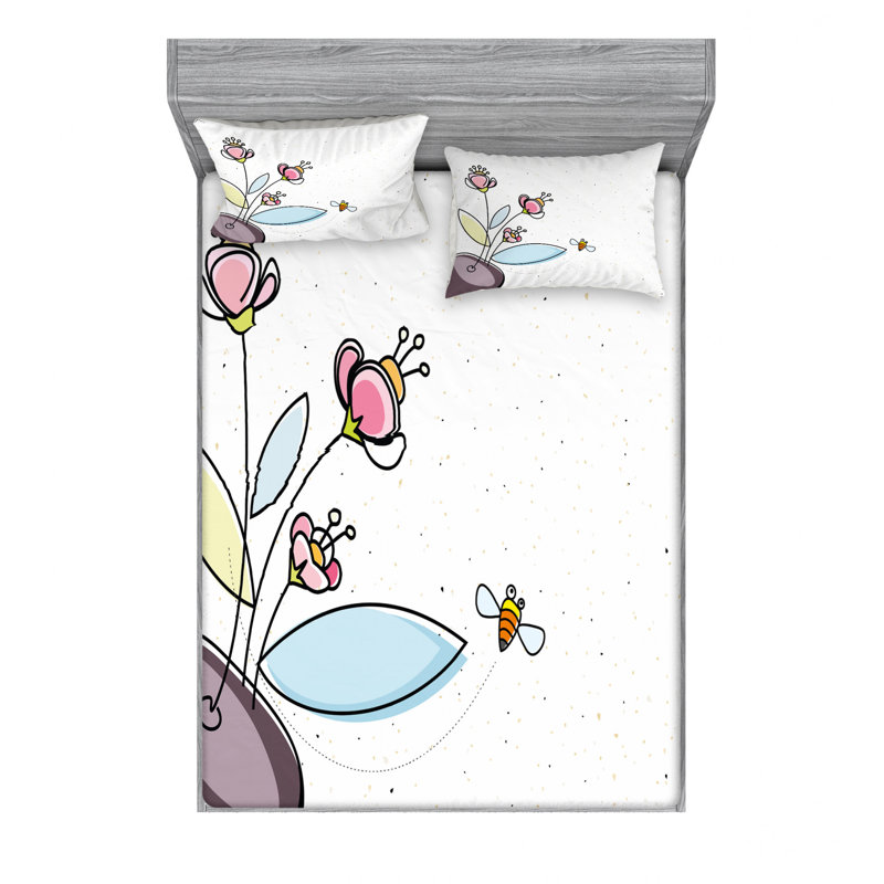 Microfiber Floral Sheet Set, Full Sheet Set with Fitted Sheet