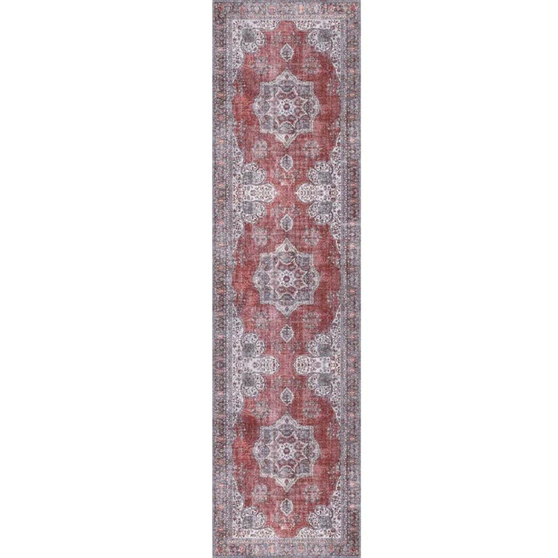 Tapis rouge à motif tissé rétro, Rectangle 3 pi 10 po x 5 pi 3 po