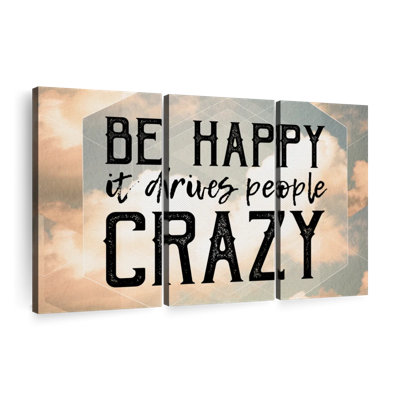 «Happiness Quotes Be Happy Quote II» sur toile par Yi, ensemble de 3 pièces