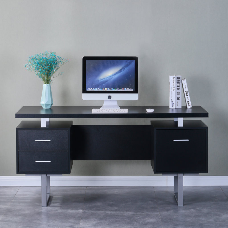 Bureau avec rangement Bazara, blanc, Noir / gris