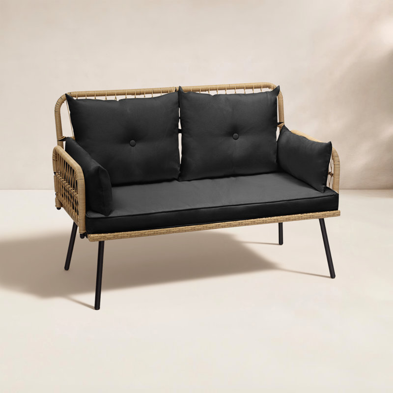 Belulah 44.9'' Wide Metal Loveseat with Cushions, Black