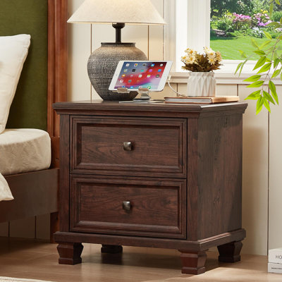 Farmhouse Nightstand with Charging Station and 2 Drawers