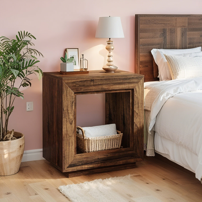 Table de bout 23,62 po, tables de chevet carrées en bois avec rangement