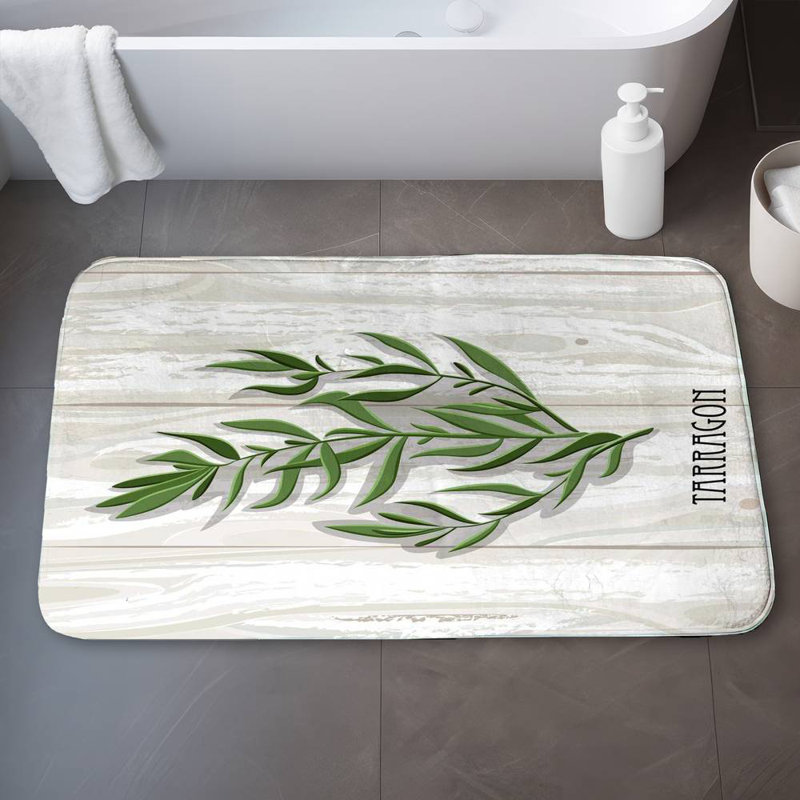 Tarragon on wood Bath Mat with Non-Slip Backing - Quick Dry Memory Foam Bathroom Rug - Absorbent - Modern Plush Spa-Style - Machine Washable