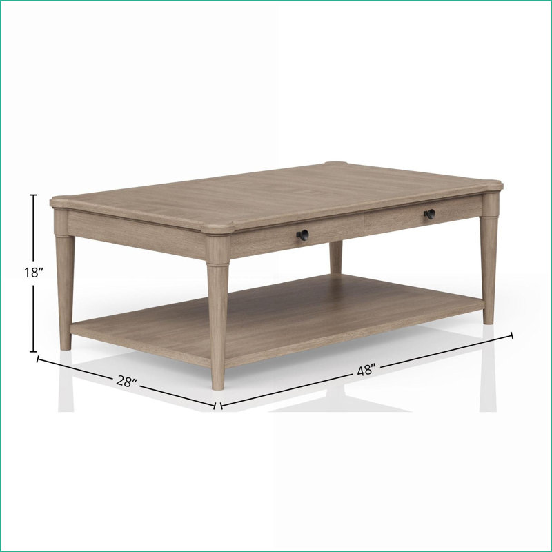 Sand Finish Transitional Casual Coffee Table with 2 Storage Drawers &amp; Rolling Casters, Tan