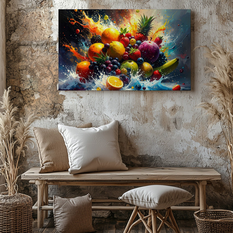 Canvas Wall Art Cosmic Fruit Explosion Canvasdynamic Digital Burst Of Multicoloured Fruits Wall, 11" H x 14" W