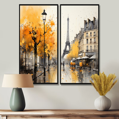 Jaune et gris, art de rue parisien - impressions d'art traditionnelles vertes sur toile