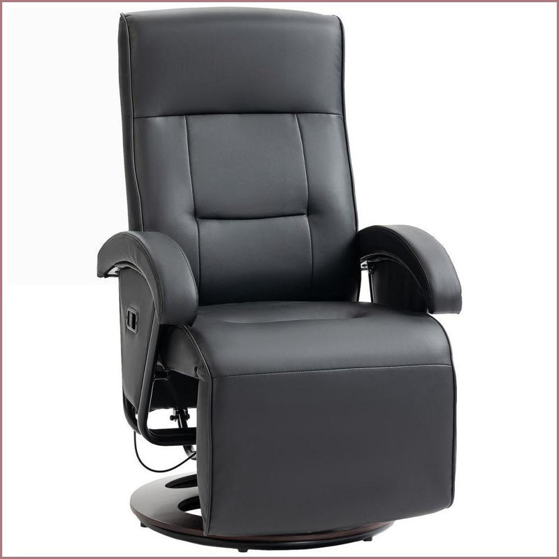 Fauteuils inclinables, fauteuil inclinable pivotant moderne avec dossier réglable à 135 ° HOMcom Repose-pieds | Noir | Polyuréthane