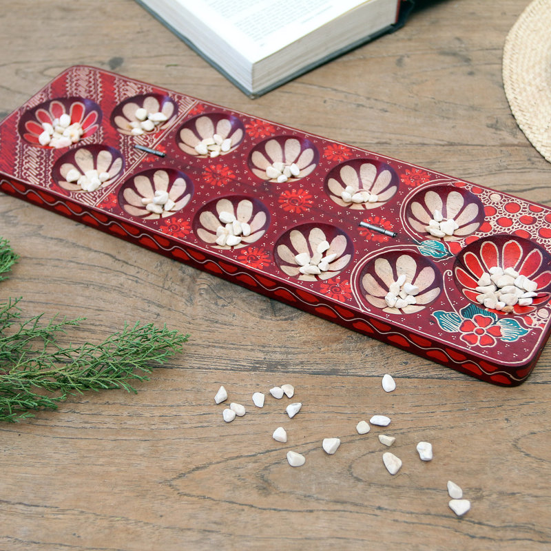 Felicidade, fleurs, batik, bois, jeu Mancala