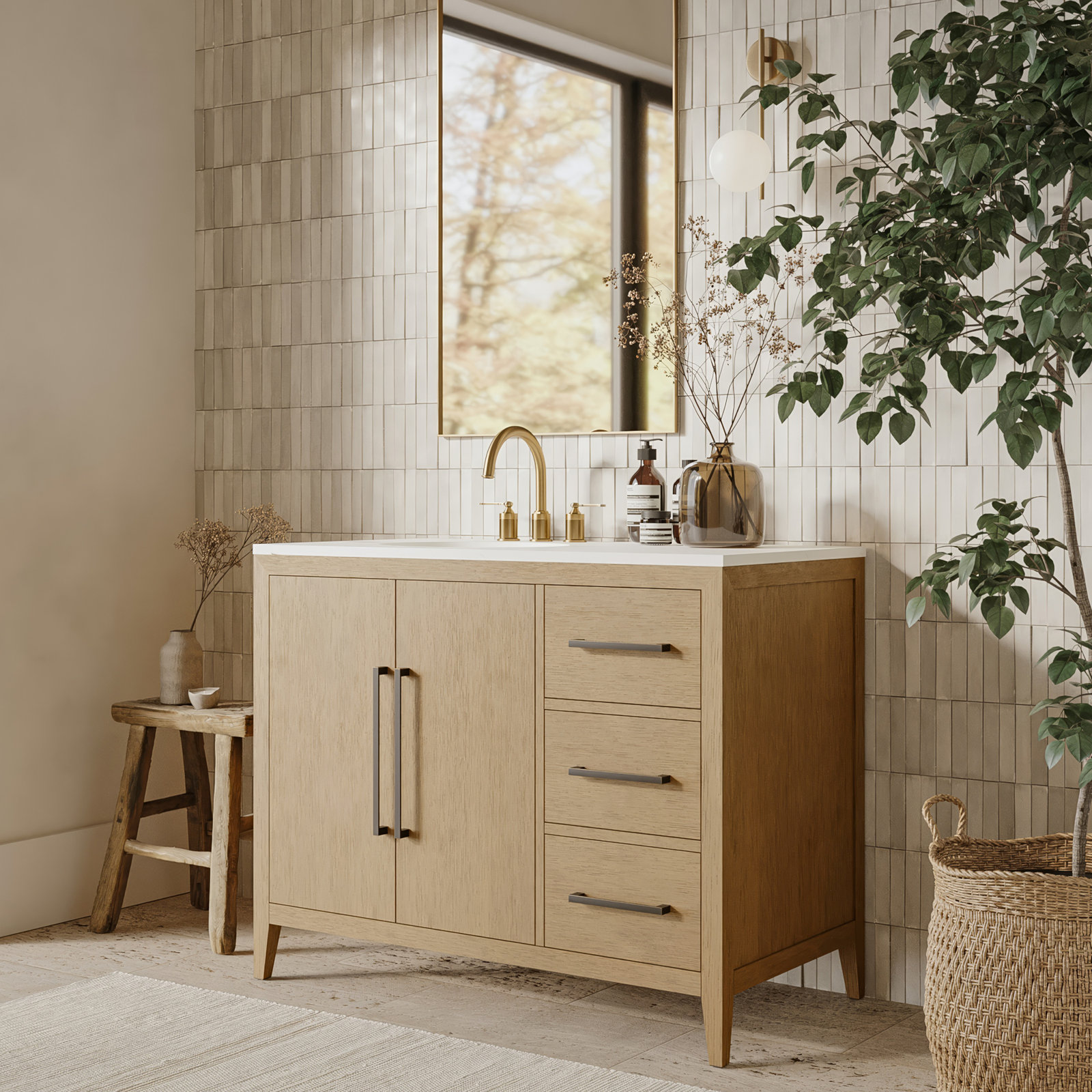 Alsup 42'' Single Bathroom Vanity, Wire Brushed Oak