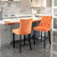 Velours de style Mid-Century, boutons, pieds en bois massif, de 2 chaises de bar rembourrées orange, capitonnage, hauteur réglable,
