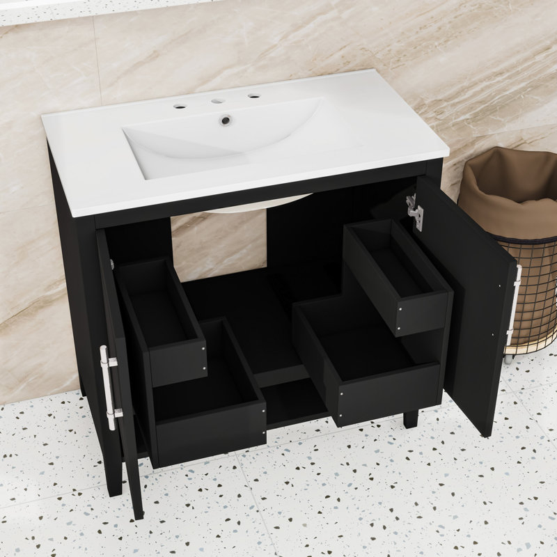 Meuble-lavabo de salle de bain avec lavabo, portes et tiroirs