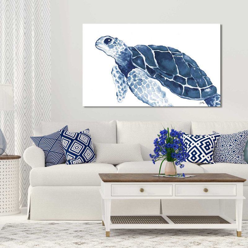 «Turtle in The Blues», reproduction de peinture acrylique, H 24 po x l 40 po x P 1,5 po, Toile tendue