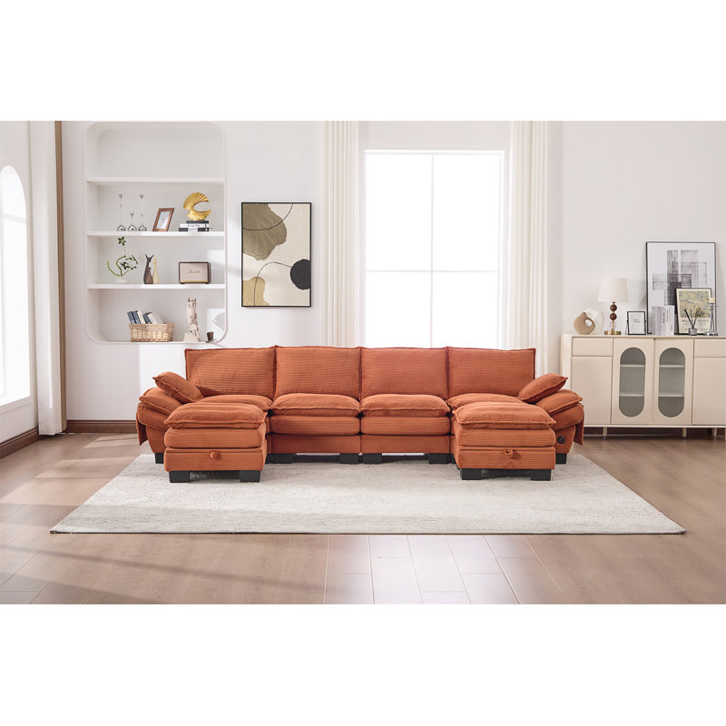 Canapé modulaire modulaire Cloud, L 129,92 po, Velours côtelé orange