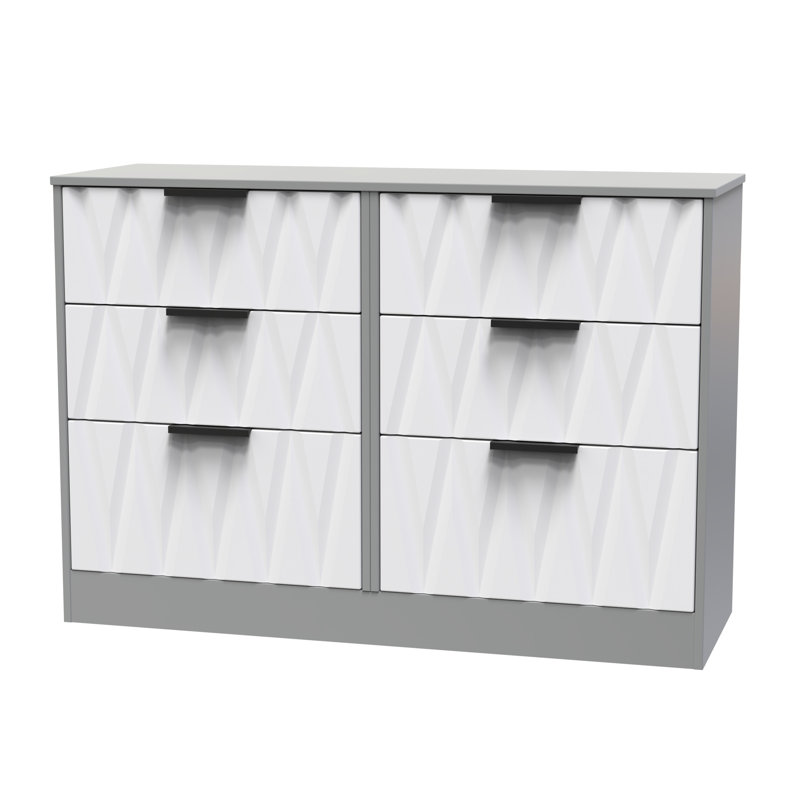 Besmir 6 Drawer Wide Chest (Ready Assembled), White Matt/Dusk Grey